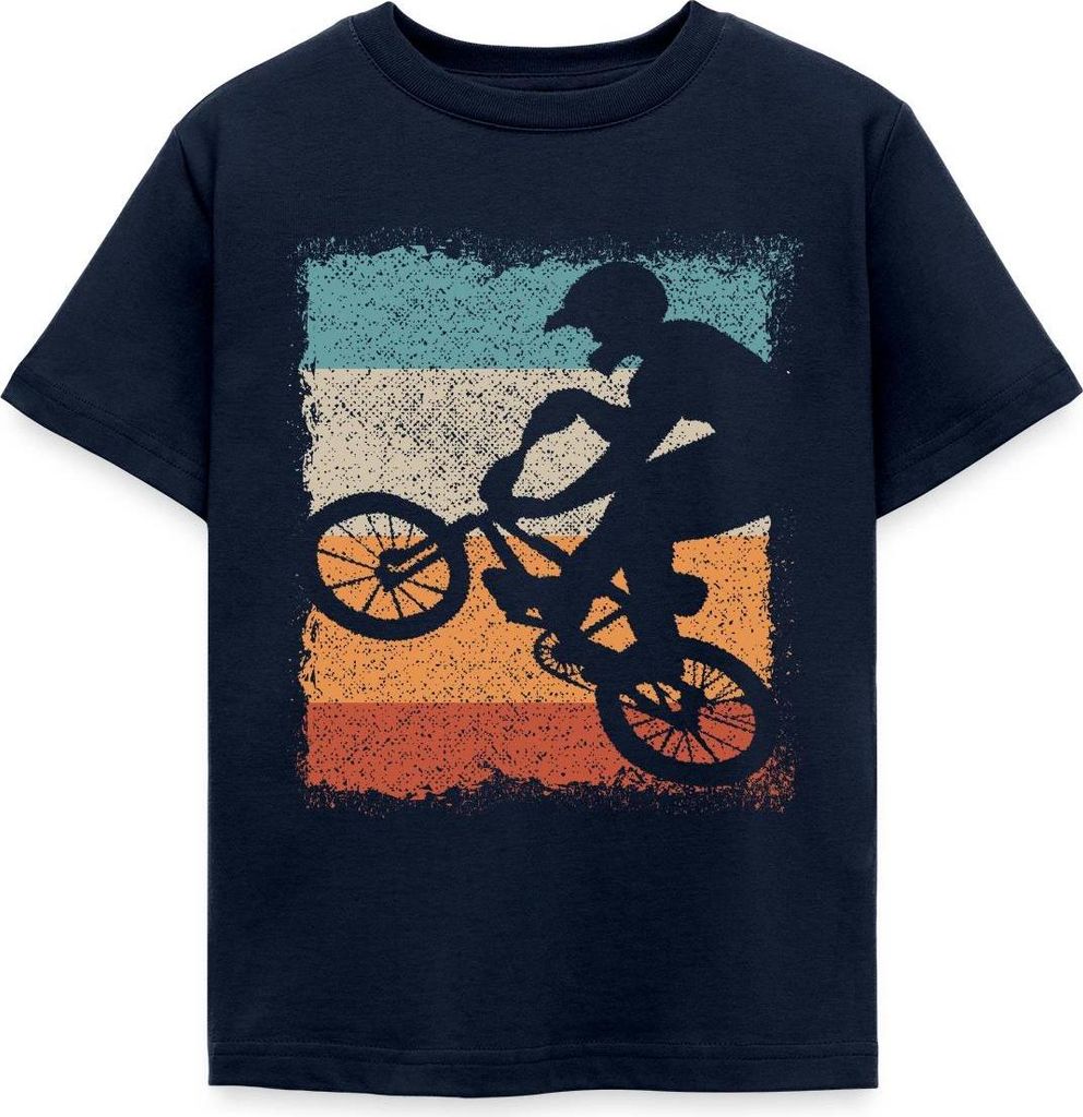 Spreadshirt BMX Sprung Vintage Kinder T-Shirt, 122/128 (7-8 Jahre), Navy
