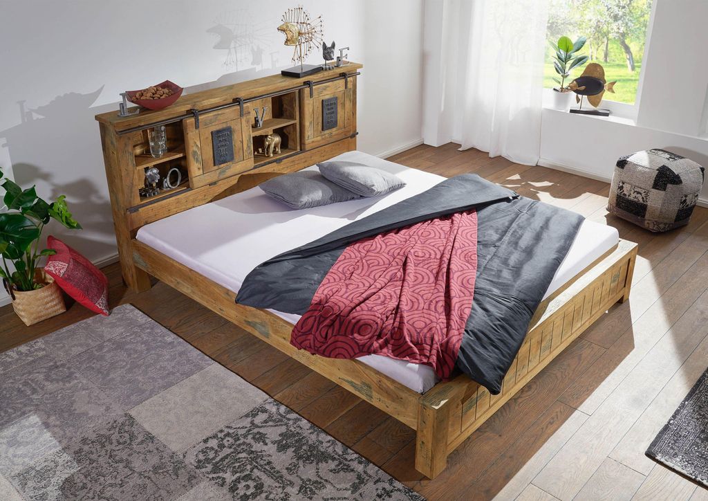 MASSIVMOEBEL24 Bett Mango 160x200x105 natur lackiert Produktbild 