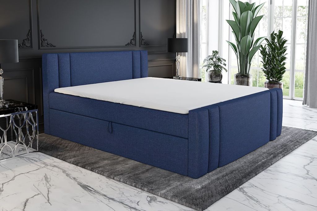 Boxspringbett ALF 140 x 200 mit 2 Bettkästen, Bonell-Matratze und Topper. Farbe: Blau