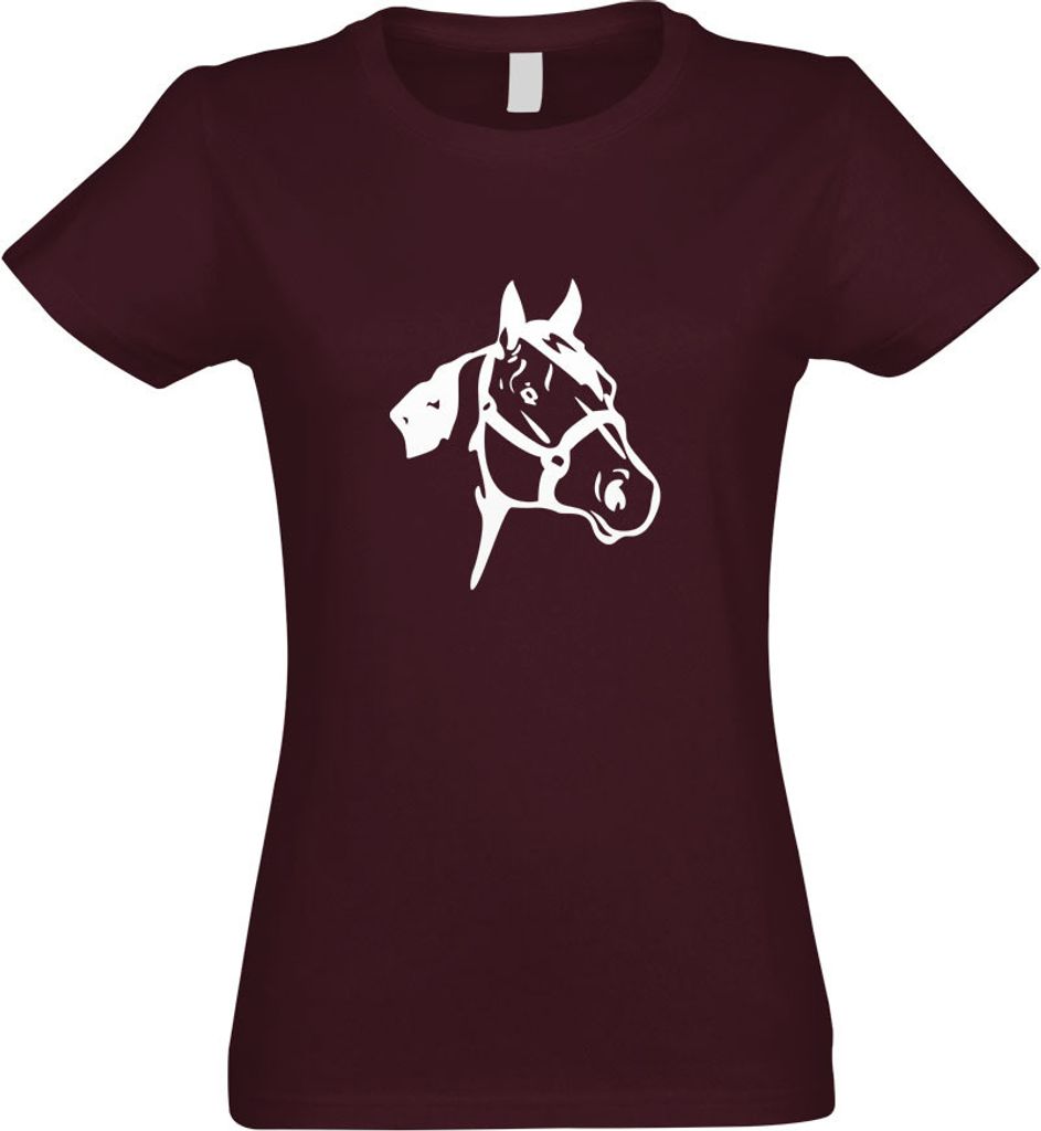Kiwistar - T-Shirt tailliert - Damen - Burgund - Pferdekopf - Reiten - Dressurpferd - mit Motiv Bedruckt - Funshirt Design - Sport - Freizeit - Dam...