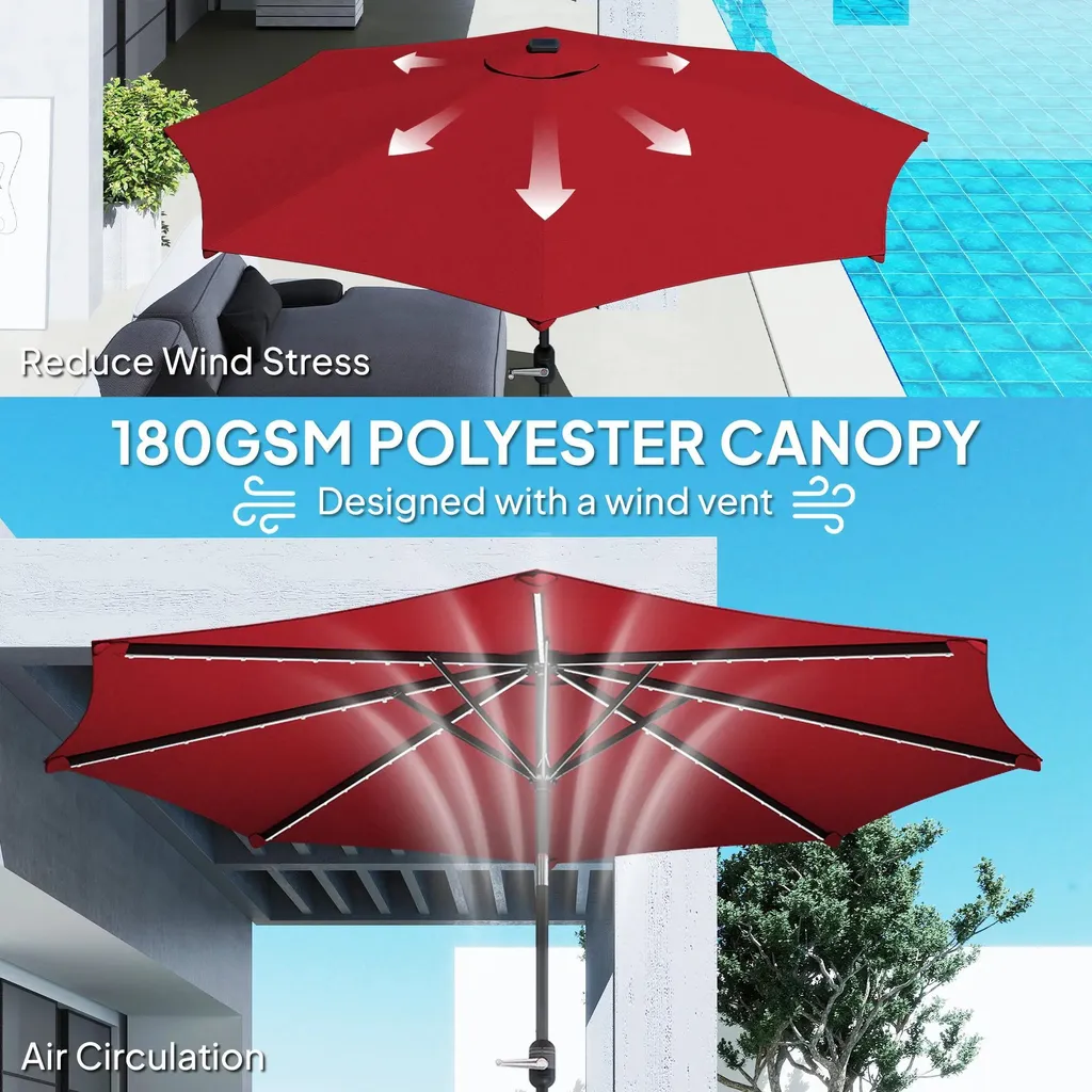 Parasol Inclinable Bordeaux Ø 292 cm - Hauteur 252 cm - Structure Acier