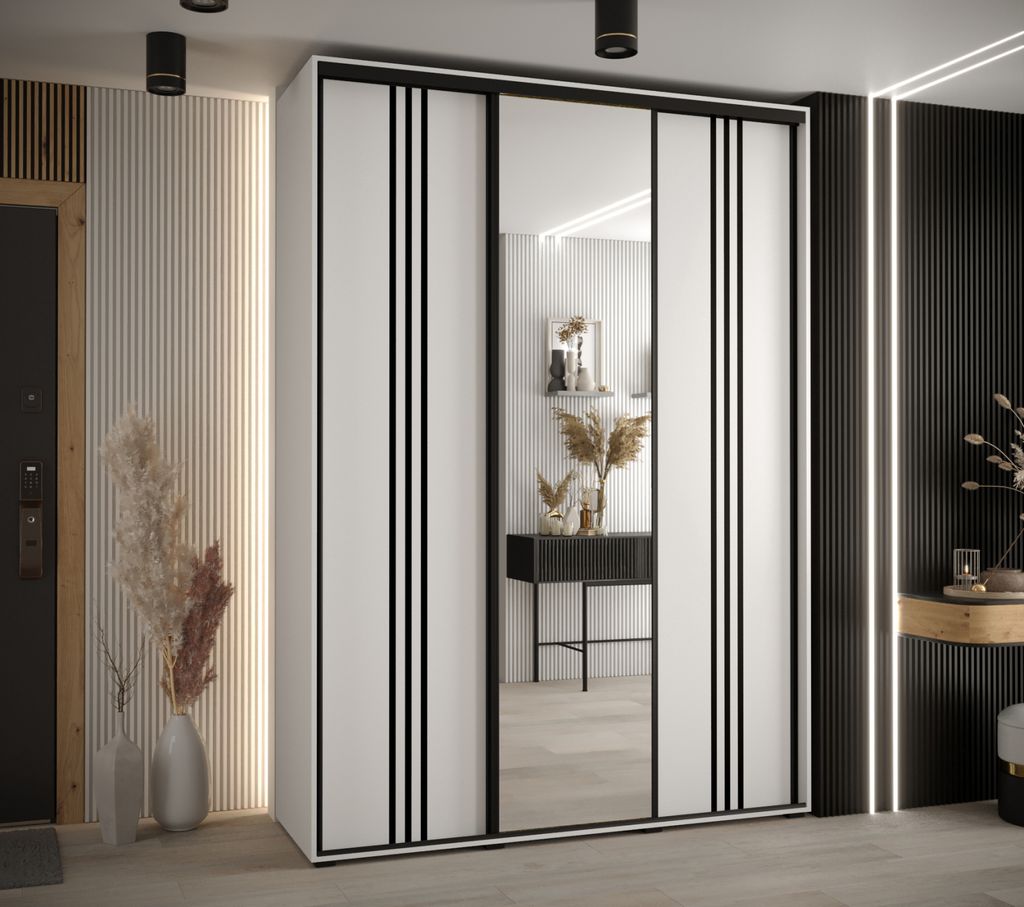 Kleiderschrank YVONA 7 – 170/45 cm, weiß/schwarz