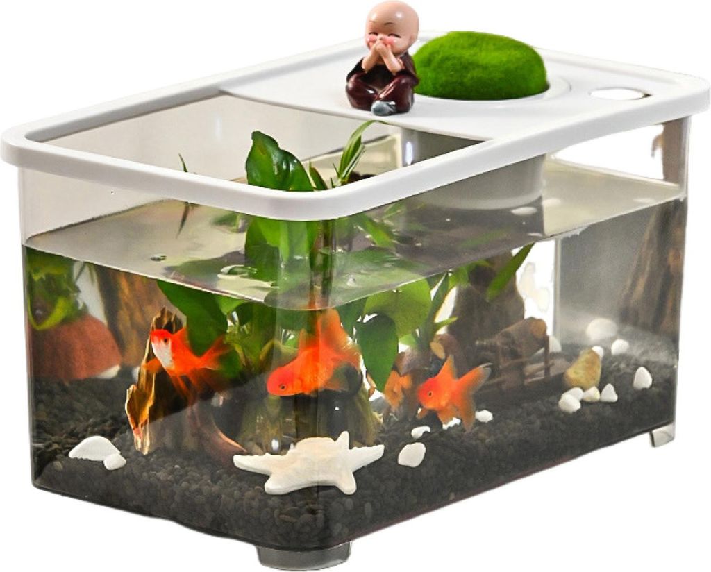Kunststoff-Aquarium, kleines Betta-Aquarium mit Hängekorb, Haushaltsaquarium, Schildkröten-Aquarium-Set für Schildkröten, Krabben, Fische, Amph...