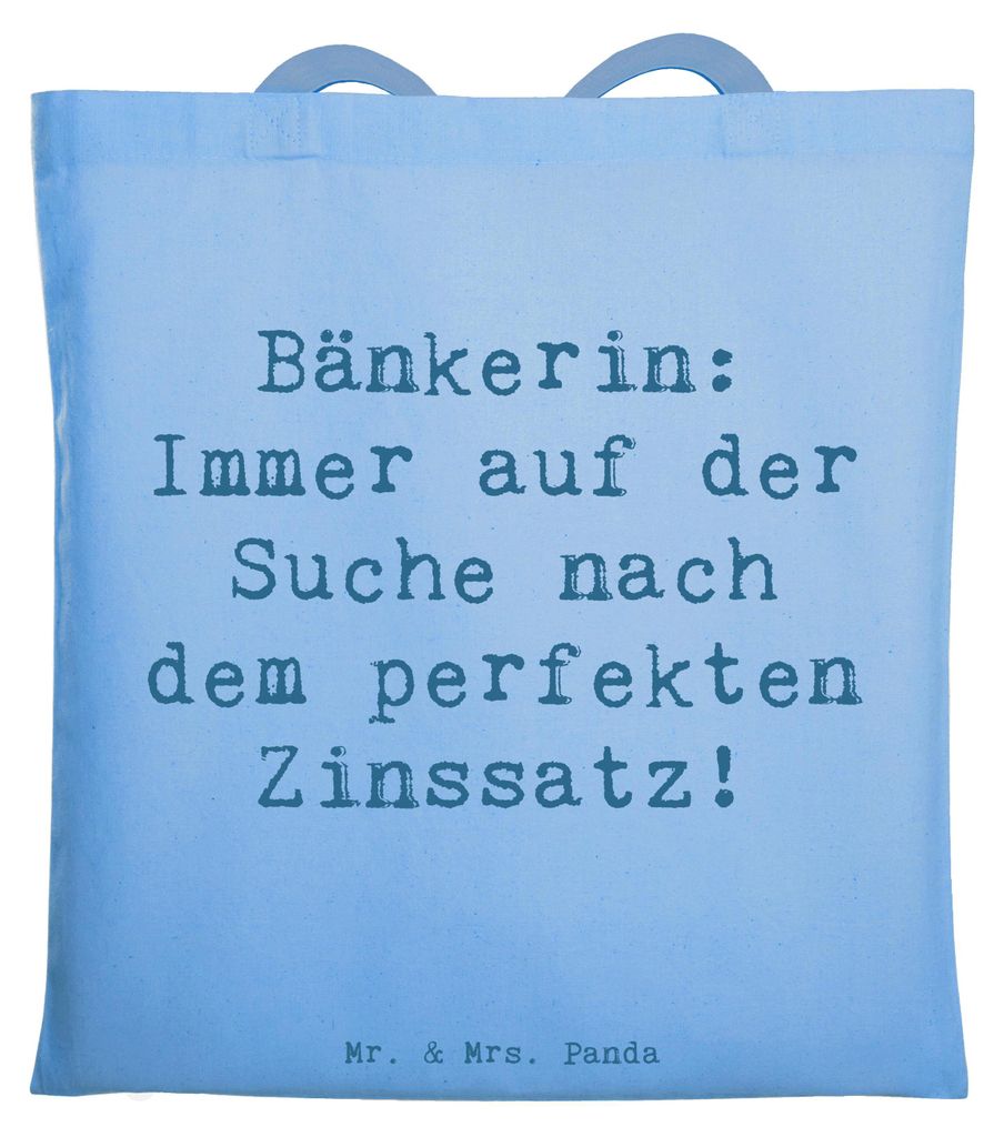 Mr. & Mrs. Panda Tote Bag Spruch Bänkerin Zinssatz - Sky Blue - Geschenk, Jutebeutel, Laptoptasche, Shopping Tasche, Geschenke mit Herz, Zielstreb...