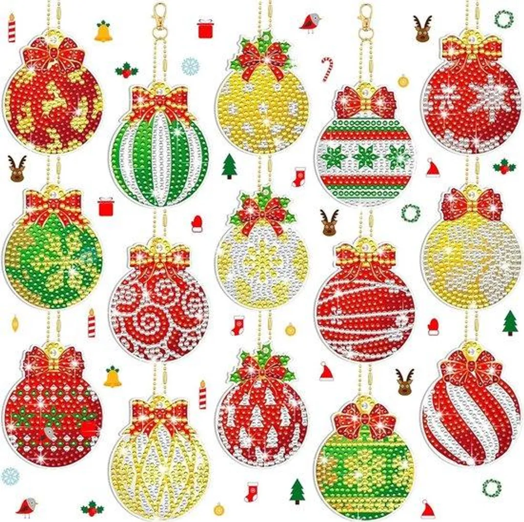 Porte-clés Noël Diamant 5D : Lot de 15 pour Cadeaux DIY Personnalisés