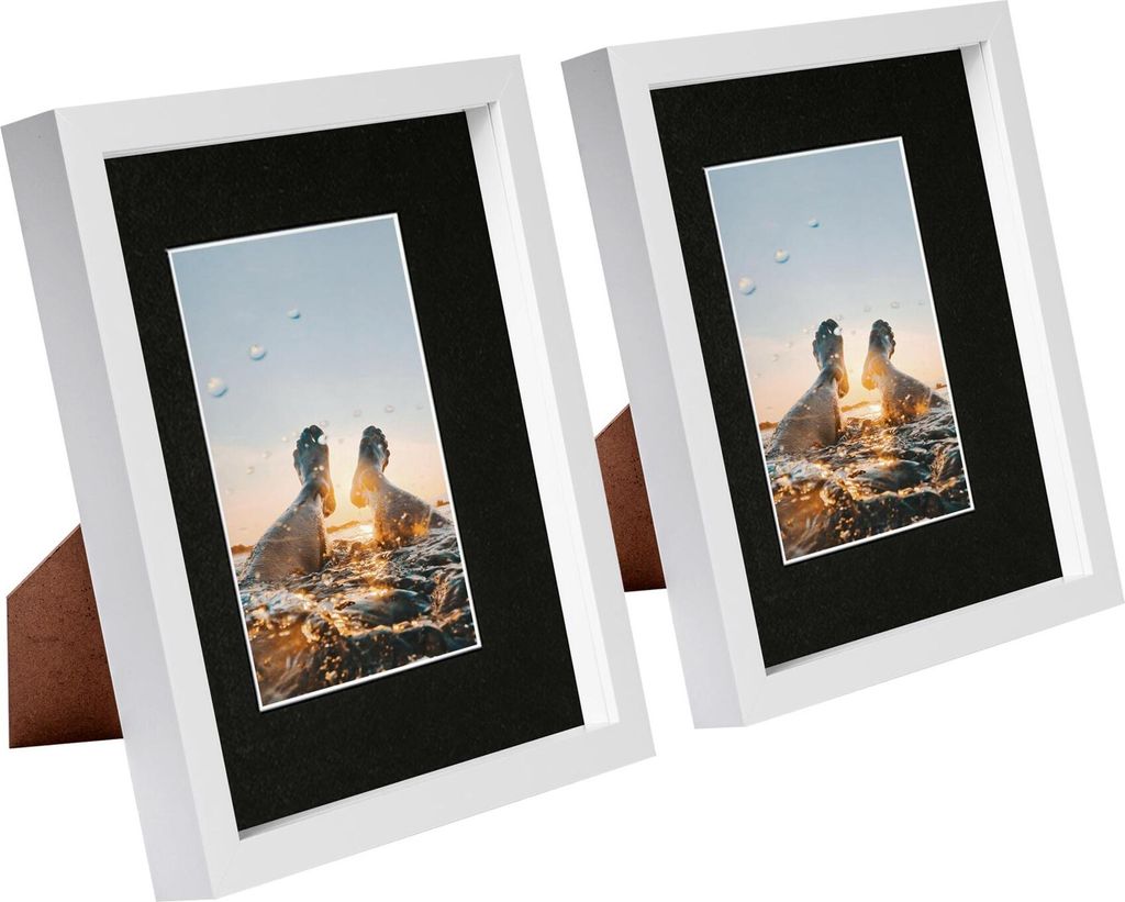 2x weiß 8 "x 10" 3D Box Fotorahmen mit schwarzem 4 "x 6" montieren - stehend hängend handwerk schattenbild display - von nicola frühling