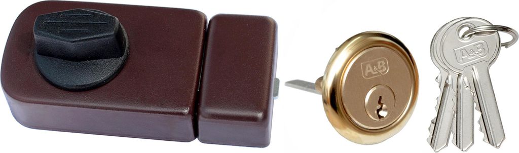 Kastenschloss Türzusatzschloss Zusatzschloss 50 + Außenzylinder Drehknauf Braun