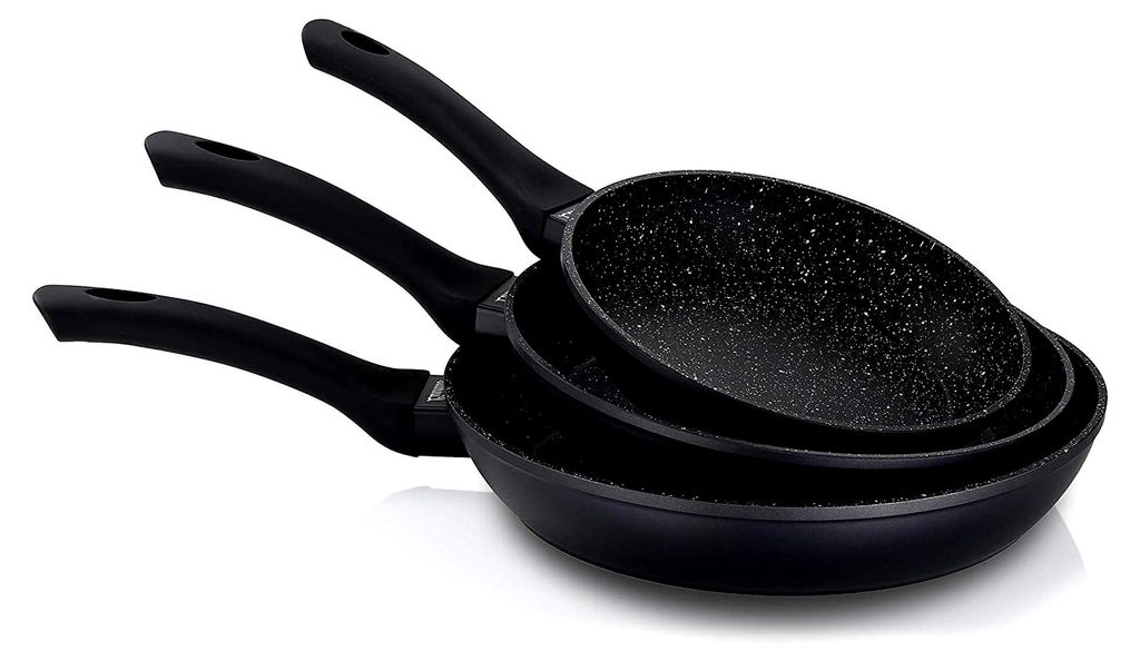 3-teiliges Pfannen-Set – Geschmiedetes Aluminium mit Marmor-Antihaftbeschichtung – Induktionsgeeignet – Ergonomische Griffe – Für fettfrei...