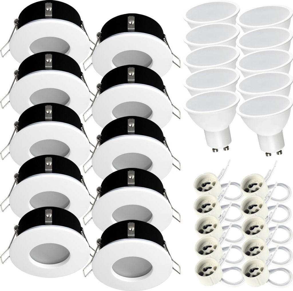 10x Einbauspot SET LED 230V IP44 RIK.5 weiss GU10 4W neutralweiss