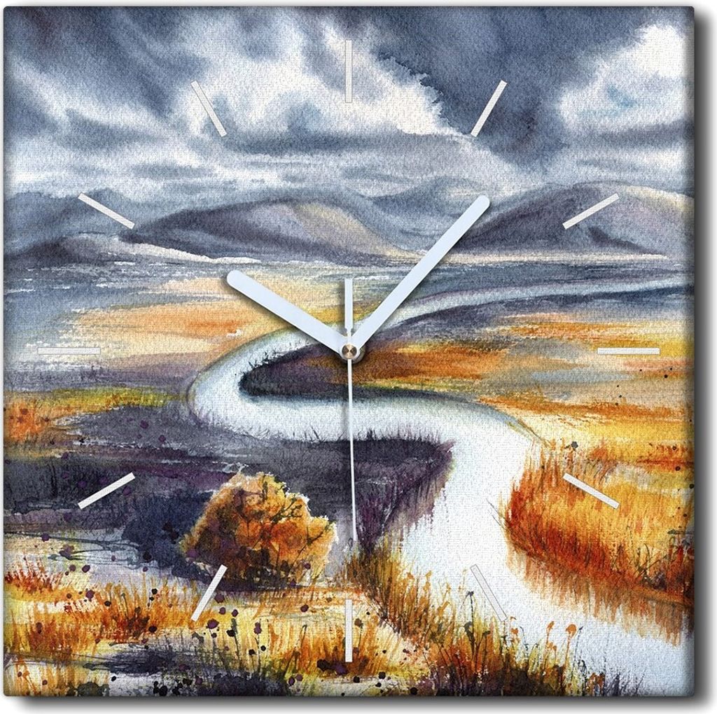 Coloray Uhr auf Leinwand 30x30 cm Wand Uhr Dekoration Wohnzimmer Segeltuch weiße Zeiger -Aquarelle Herbstwald