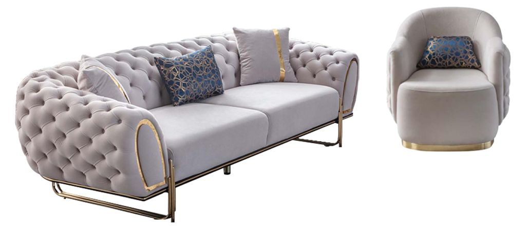 Chesterfield Weißes Sofa Set Edler 3-Sitzer Exklusiver Sessel 2tlg Neu