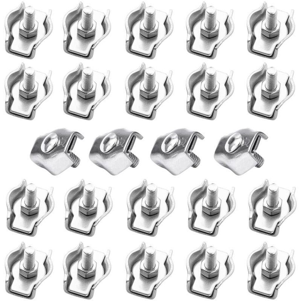 24 Stš¹ck Metallkabelklemmen, M3-Kabelklemmen, Edelstahl-Kabelklemmen fš¹r 3-mm-Stahlseile, Simplex-Klemmen fš¹r Baustellen und Schiffe