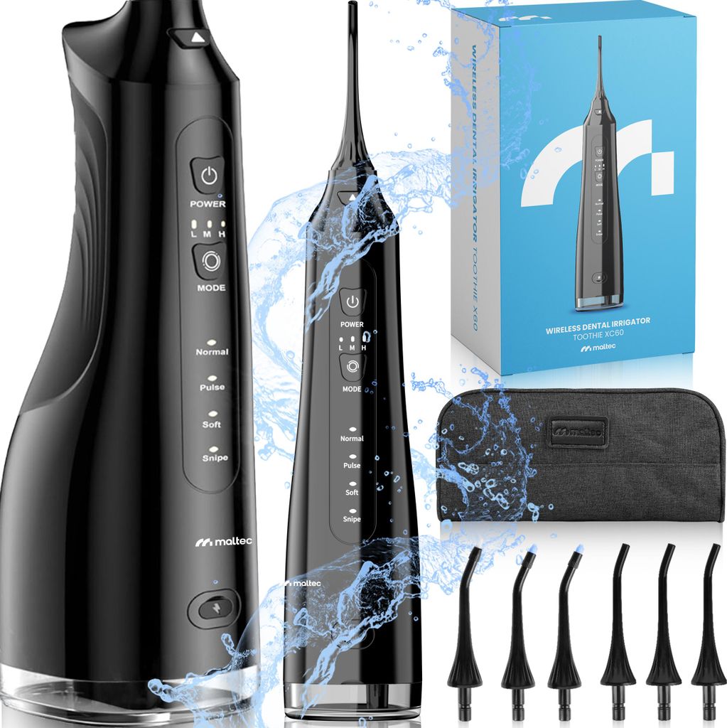 Munddusche Zahndusche elektrisch MalTec Toothie X60 150PSI Akku 2600 mAh 4 Betriebsmodi kabellos Schwarz Reisetasche