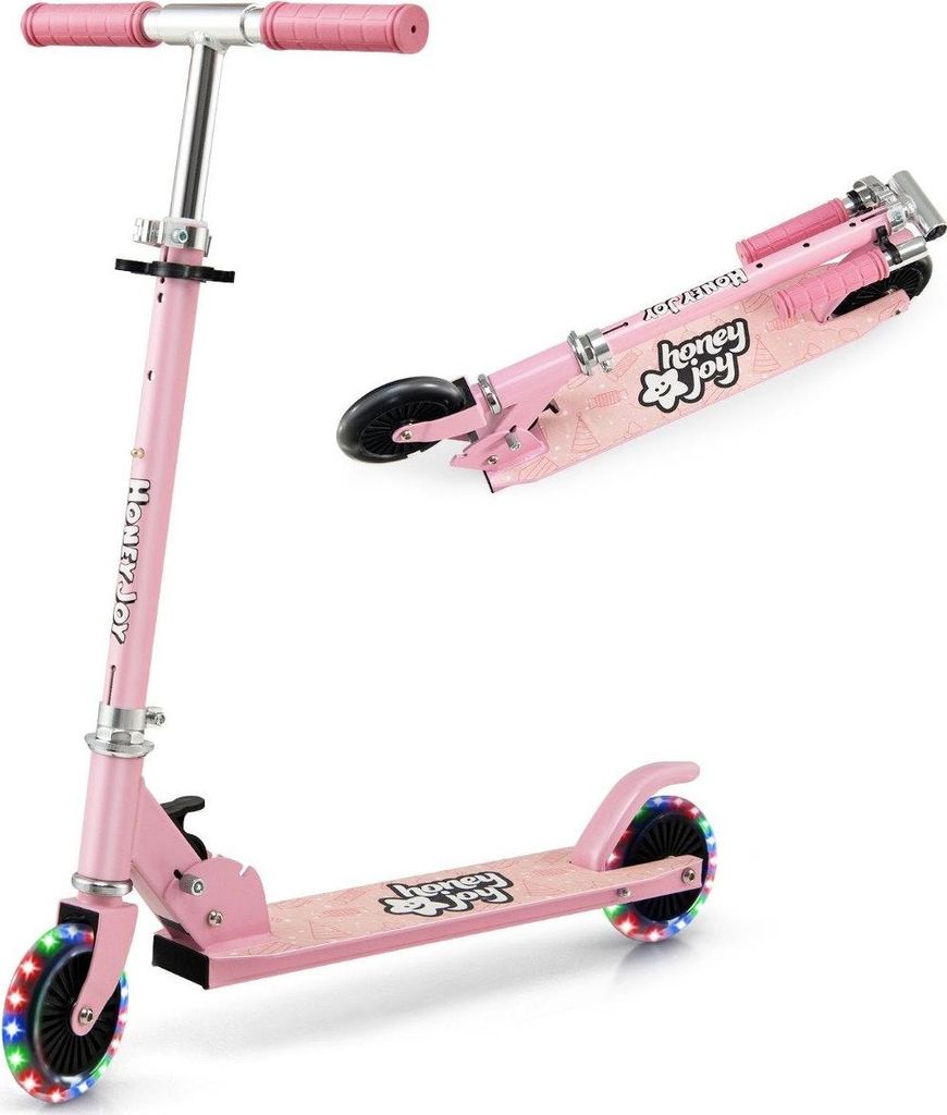 Kinderroller 2-Rad-Tretroller mit Blinkenden Rädern Stand- und Cruise-Kleinkindspielzeug Rosa