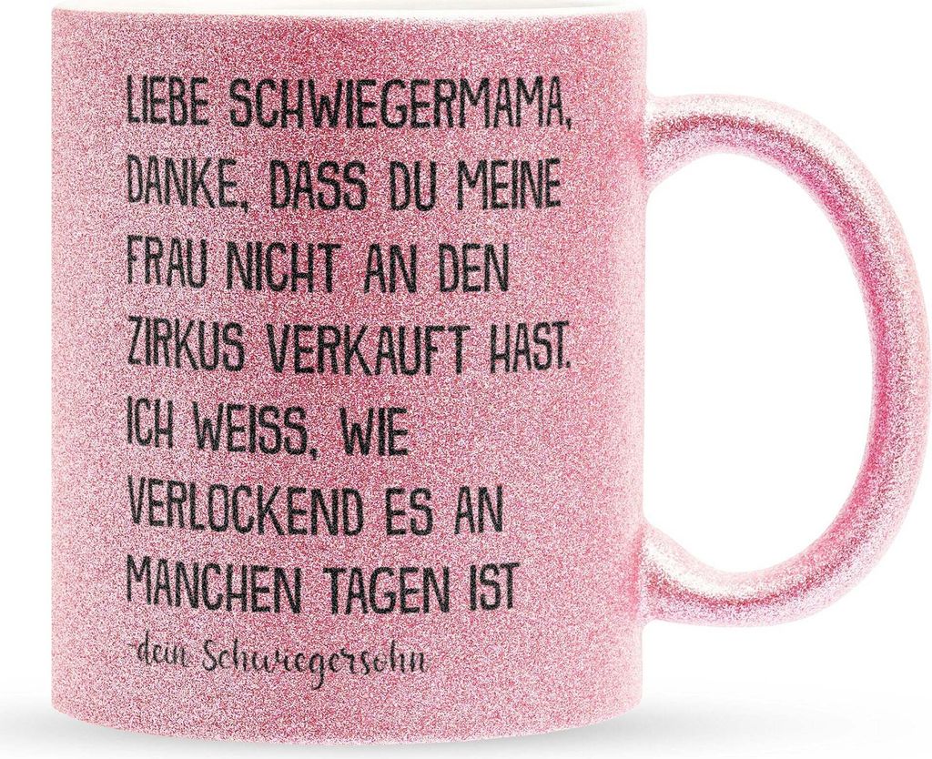 22Feels Glitzertasse Pink Schwiegermama Geschenk von Schwiegersohn Bräutigam Mutter Der Braut Hochzeit Geburtstag Weihnachten Muttertag Frauen Kaf...