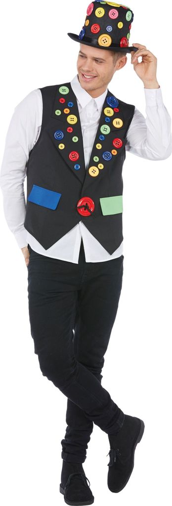 Clown Knopf Weste Clownkostüm Zirkus schwarz Karneval Herren Kostüm 56