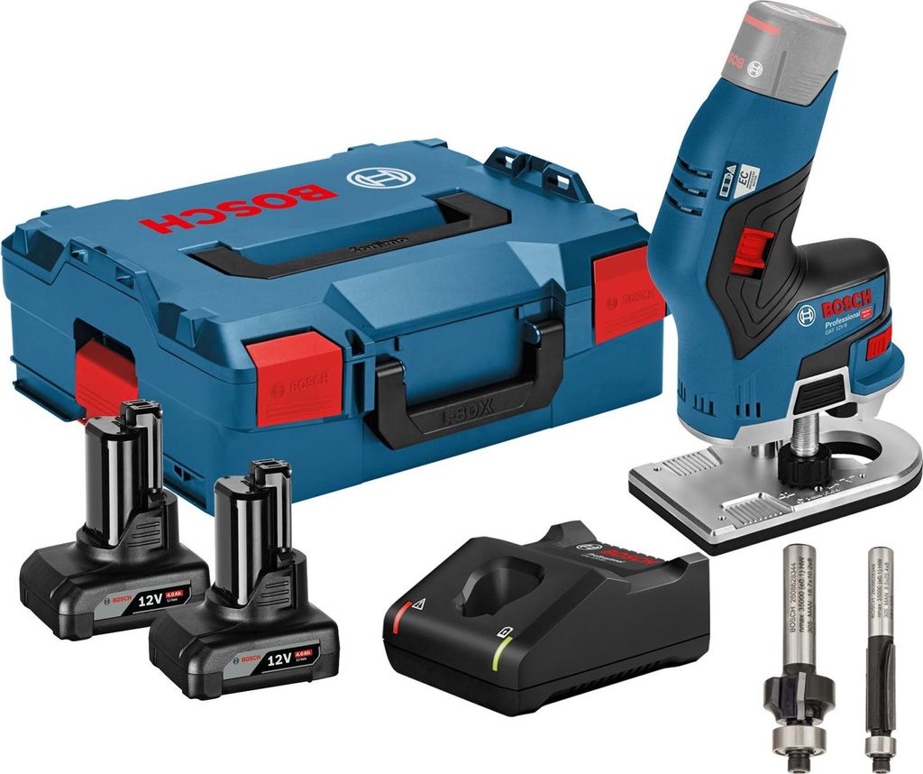 Bosch Akku-Kantenfräse GKF 12V-8 12 V / 2x 4,0 Ah Akku + Ladegerät inkl. 2x Fräser in L-Boxx