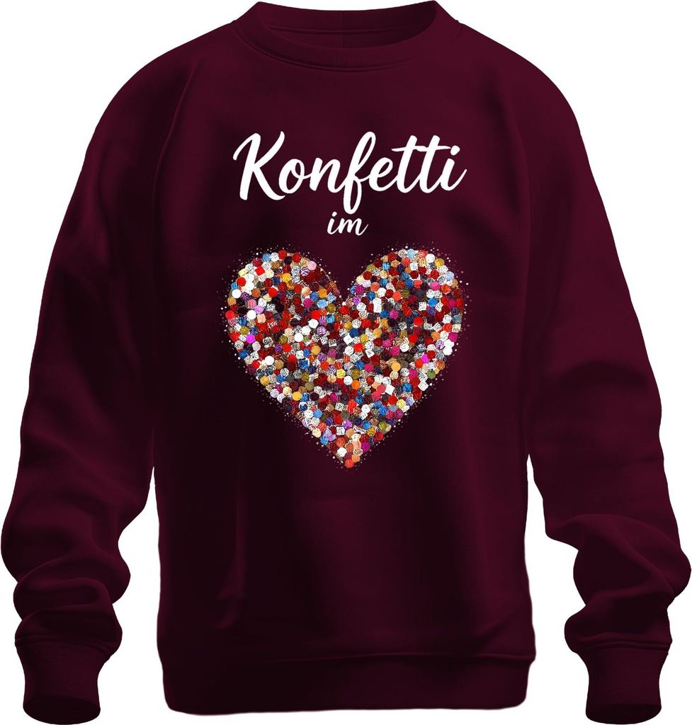 Konfetti im Herzen bunt Herzform Liebe Karneval Faschingszeit Uni Sweatshirt Pullover, Burgundy, L