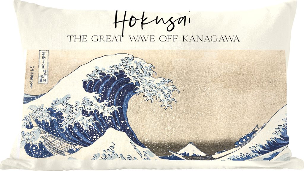 MuchoWow Zierkissen Sofakissen Wohnzimmer Dekokissen 60x40 cm Die große Welle von Kanagawa - Hokusai - Japanische Kunst - Kopfkissen - Polster m...