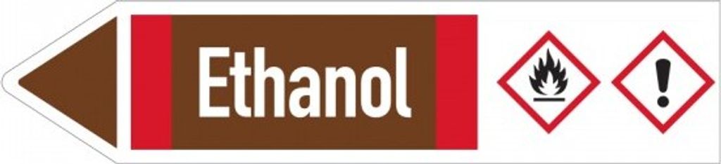 Dreifke Aufkleber I RKZ-Etikett Ethanol, links, DIN, braun/weiß/rot, ab Ø 90...