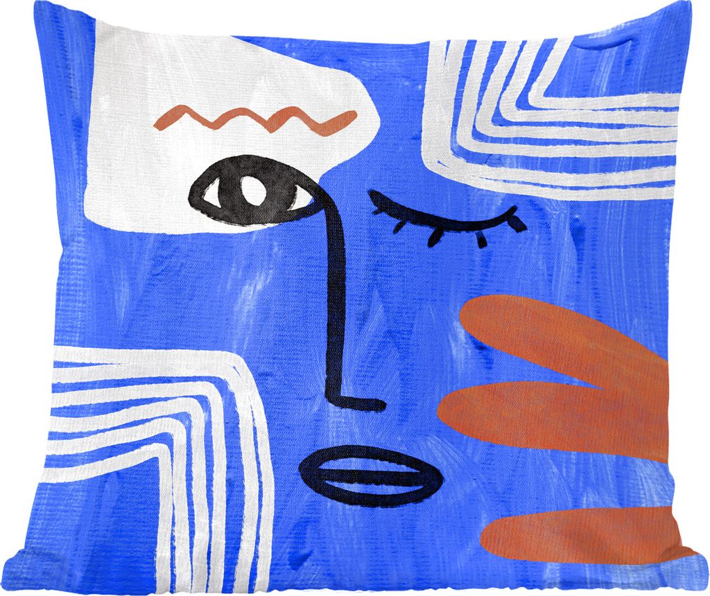 MuchoWow Zierkissen Sofakissen Wohnzimmer Dekokissen 45x45 cm Porträt - Blau - Abstrakt - Schlafpolster - Polster für das Sofa