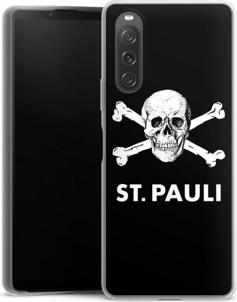 DeinDesign Slim Hülle für Sony Xperia 10 V Silikon Case Ultra Dünn Handyhülle FC St. Pauli Offizielles Lizenzprodukt Totenkopf
