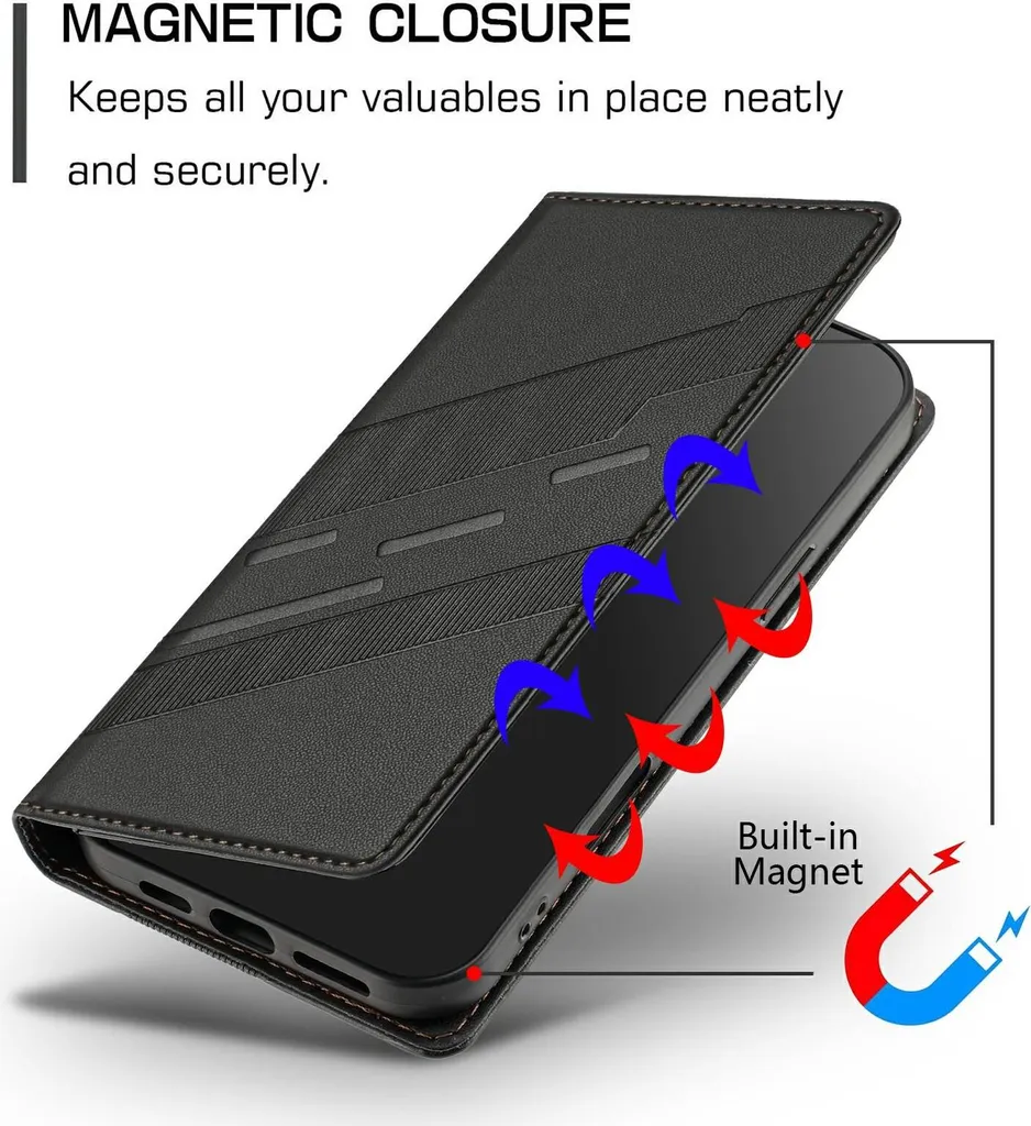 SineOrdo Cover Libro Portafoglio Per Xiaomi Redmi Note 14 4G - Pelle Sintetica Nera Con Supporto E Slot Carte