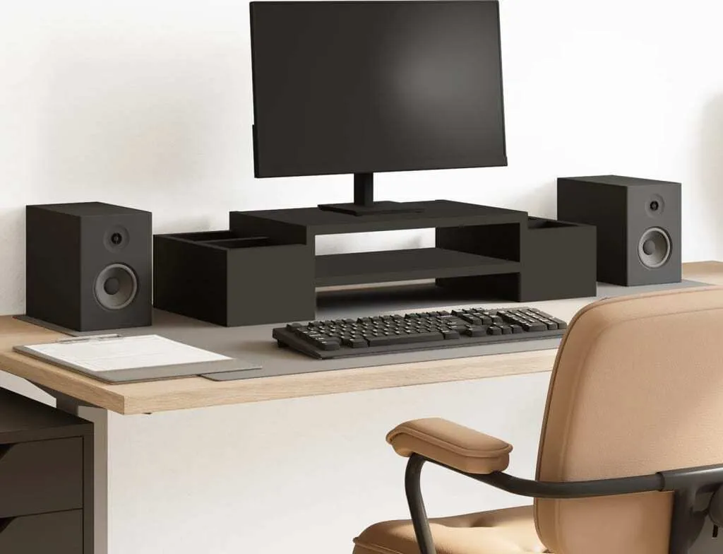 Best Möbel Supporto Monitor con Vano Portaoggetti Nero 70x27 cm