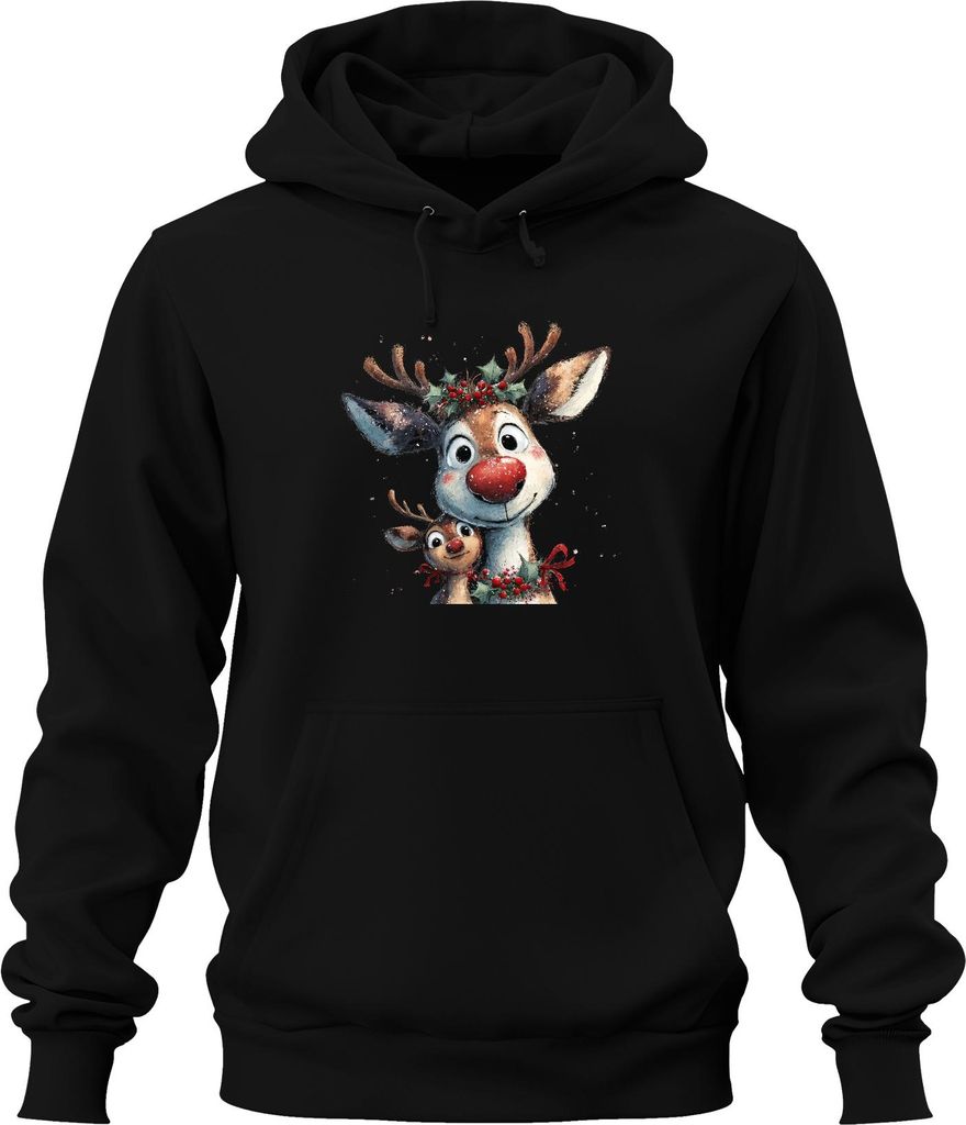 Rudolph Rentier rote Nase Weihnachten niedlich Familie Geschenk Uni Hoodie Kapuzenpullover, Schwarz, L