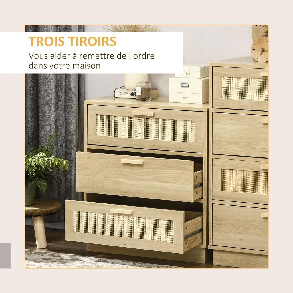 Commode compacte 3 tiroirs rotin : gagnez de la place avec style - 3