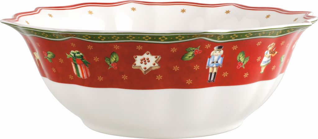 A Christmas-themed serving bowl with festive decorations.