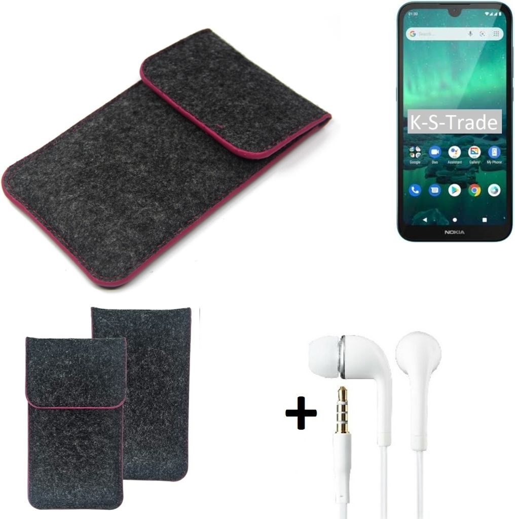 K-S-Trade Handy Hülle Schutz Hülle kompatibel mit Nokia 1.3 Schutzhülle Handyhülle Filztasche Pouch Tasche Case Sleeve Filzhülle dunkelgrau rosa