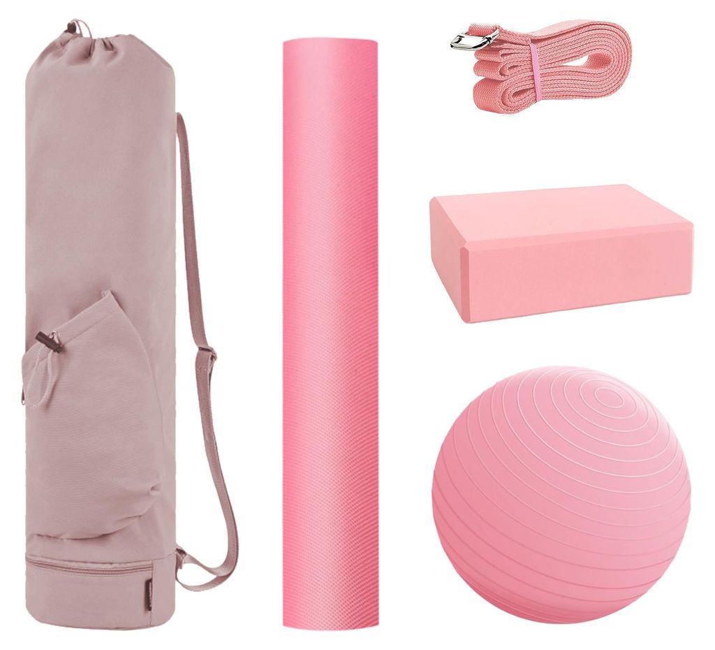 ProximaX Yoga Set für Anfänger 5-teilig, Rosa, mit Yogamatte, Yogablöcken, Yogagurt, Gymnastikball & Yogatasche