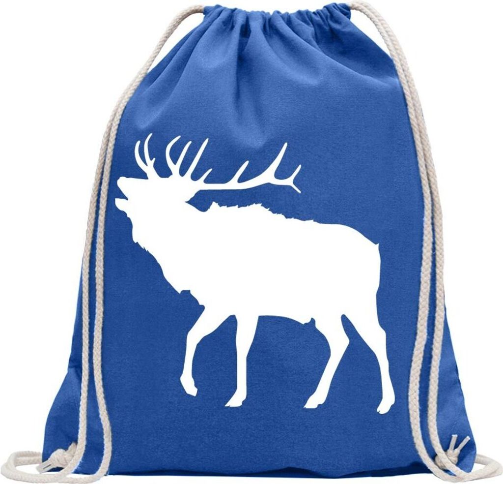 Kiwistar - Turnbeutel - royal - Hirsch Rentier Reh - Fun Rucksack Sport Beutel Gymsack Baumwolle mit Ziehgurt
