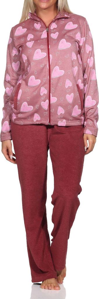 Normann Damen langarm Hausanzug Homewear in Herz Optik - auch in Übergrösse ; beere , 36