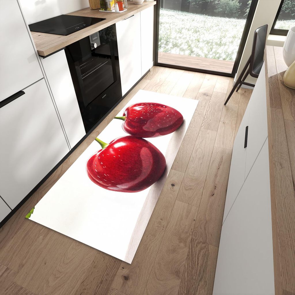 Küchenteppich 80x200cm rutschfest & abwischbar PVC Läufer - Kirschen Duo