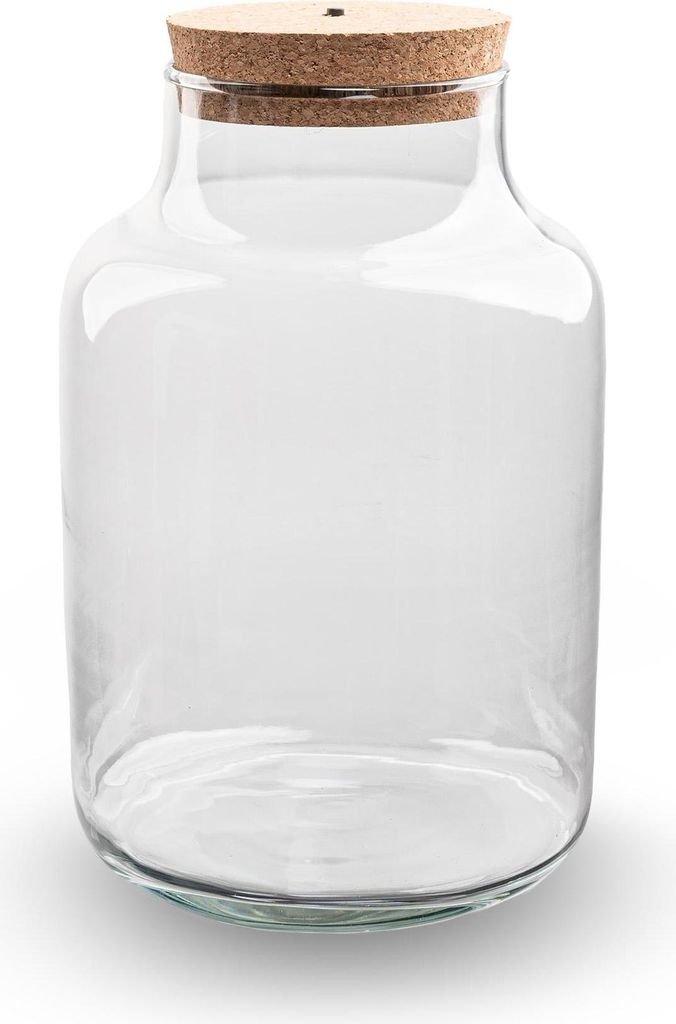 Terrarienflasche Milky 30cm aus Recyclingglas mit LED-Korkdeckel
