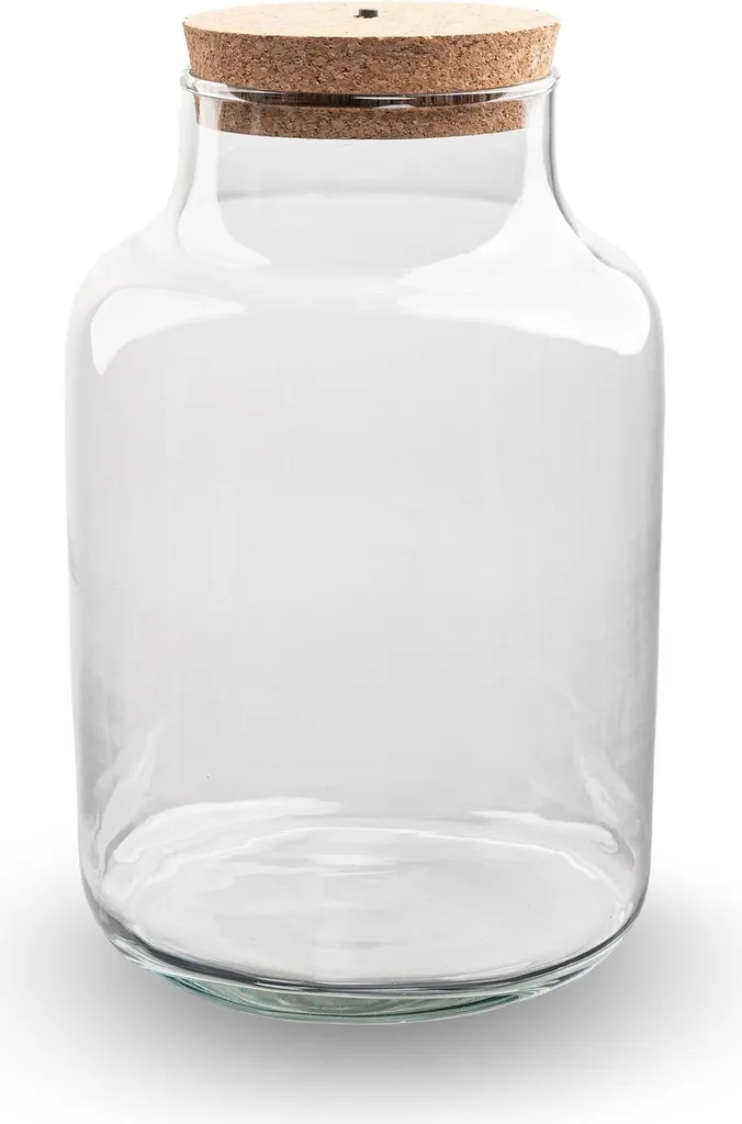 Terrarium en Verre Milky 30cm avec Lampe LED et Bouchon de Liège