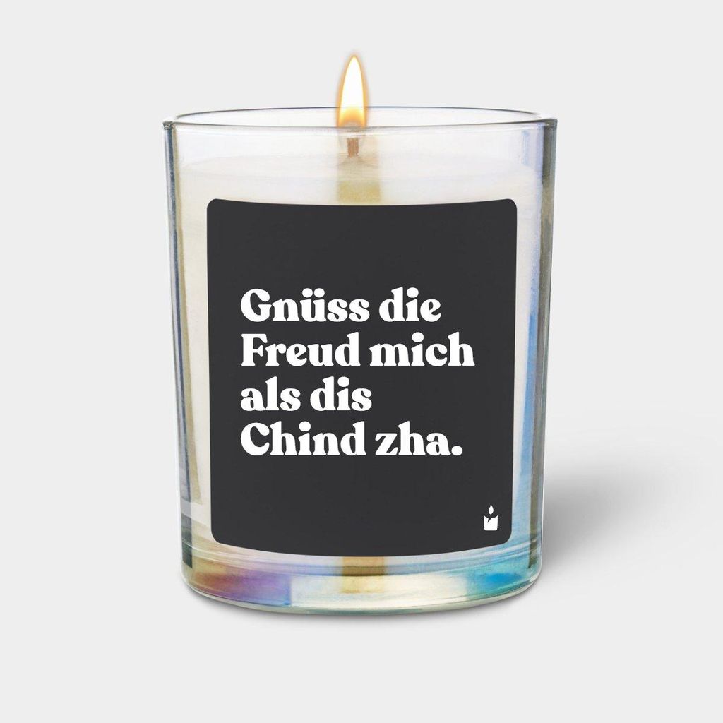 ChattyCandles Duftkerze Rainbow Flowery Gnüss die Freud mich als dis Chind zha.