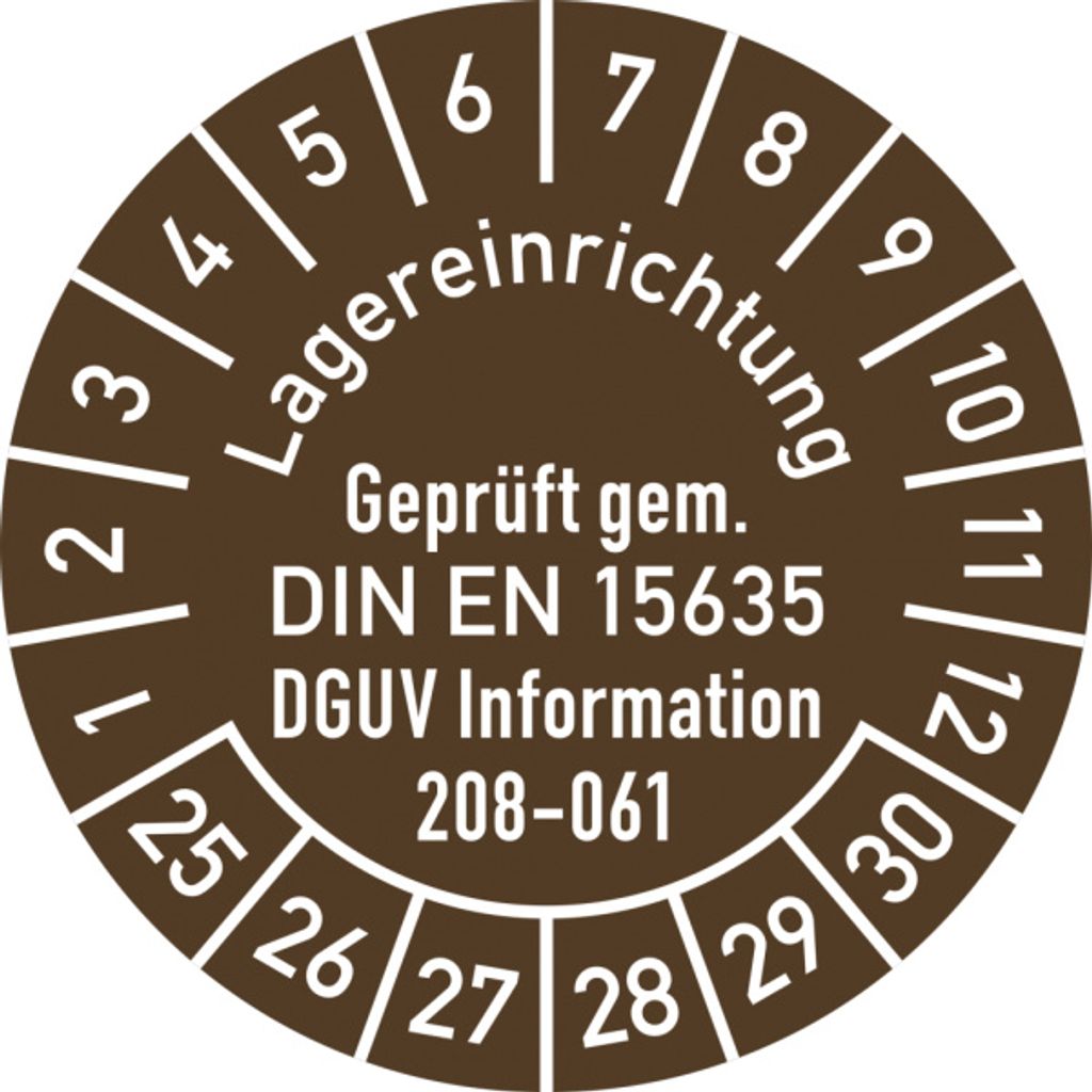 Dreifke Prüfplakette DIN EN 15635 DGUV 208-061, 2025-2030,Dokumentenf.,Ø 30m...