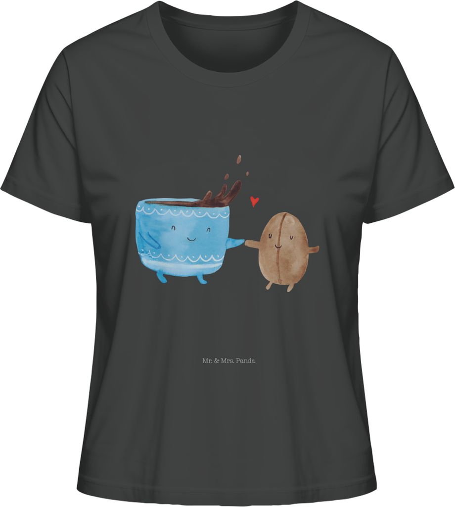 Mr. & Mrs. Panda Baumwoll T-Shirt Damen Kaffee Bohne Größe XL - Anthrazit - Geschenk, Genuss, Zufriedenheit, Glück, Oberteil, Kaffeebohne, Lusti...