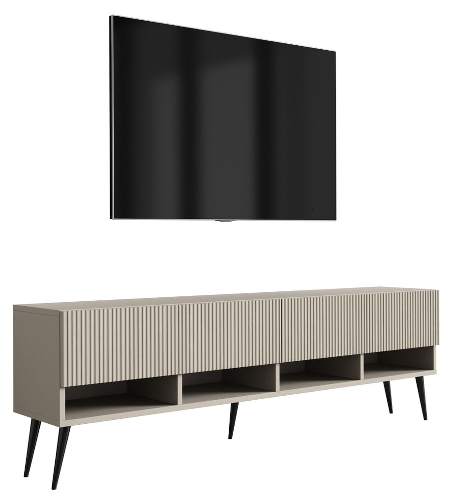 TV-Schrank mit geriffelte Fronten, Kaschmir, schwarze, schräge Beine, 170 × 32 × 52 cm
