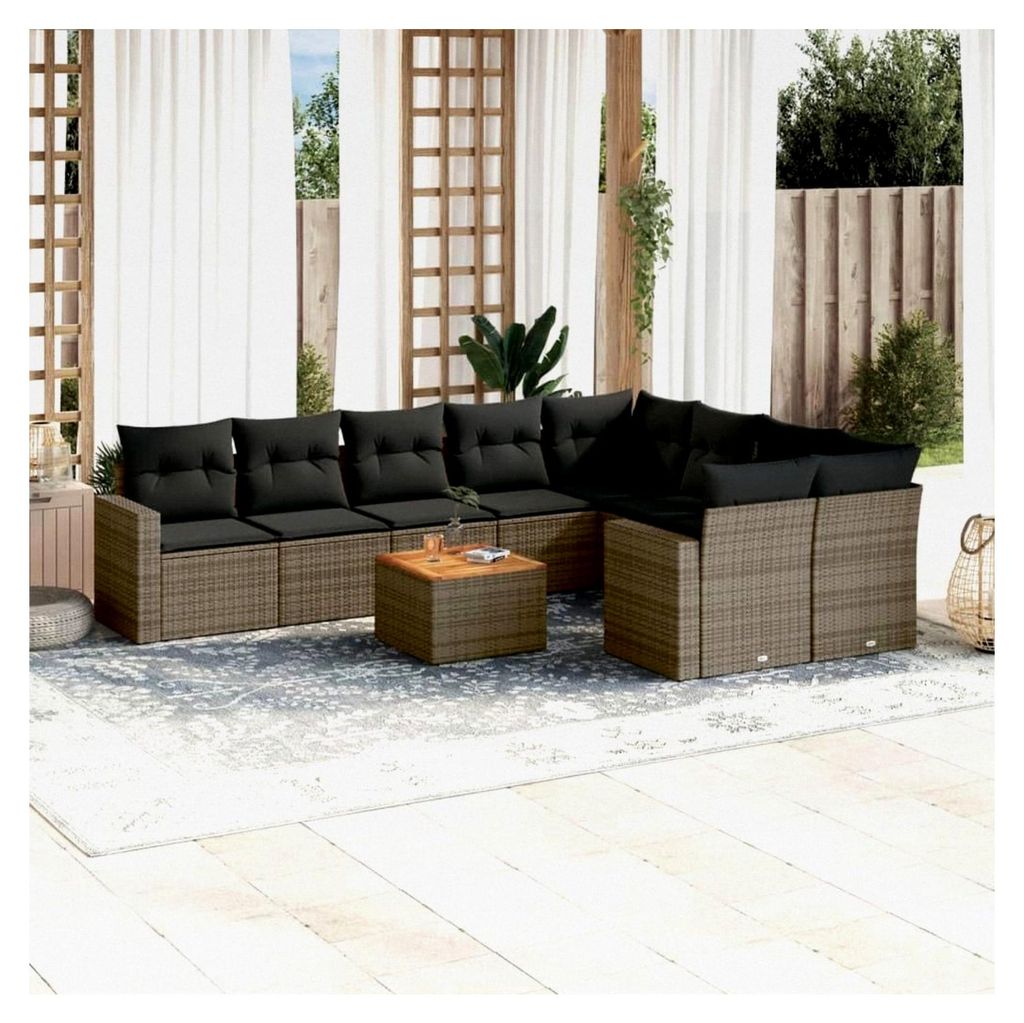 Garten-Sofagarnitur Set Grau PE-Rattan Ecksofa & Mittelsofa 62x62x69 cm - Terrasse & Innenhof