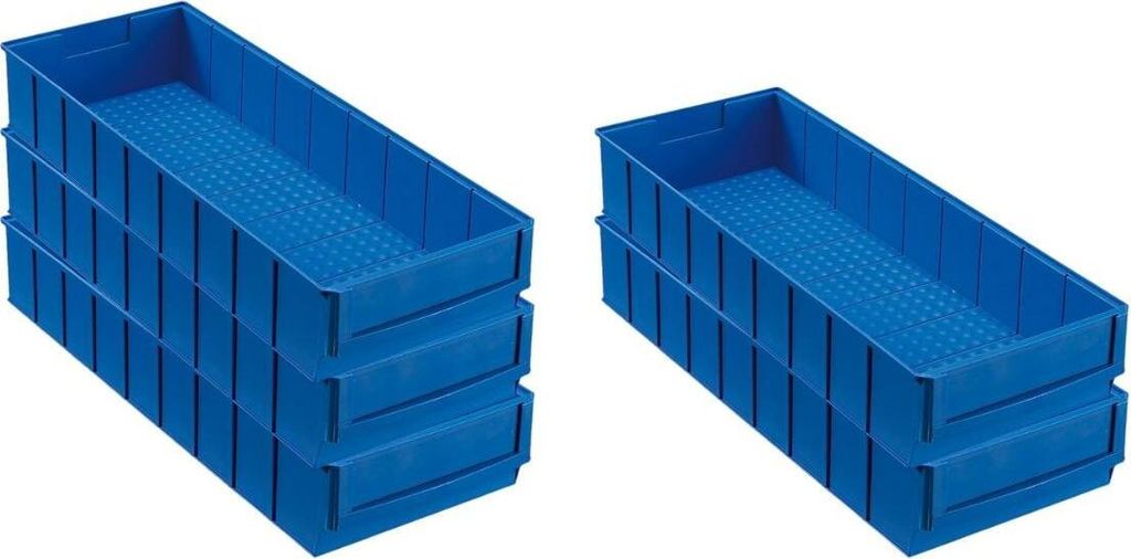 SparSet 5x Blaue Industriebox 500 B | HxBxT 8,1x18,3x50cm | 6 Liter | Sichtlagerkasten, Sortimentskasten, Sortimentsbox, Kleinteilebox