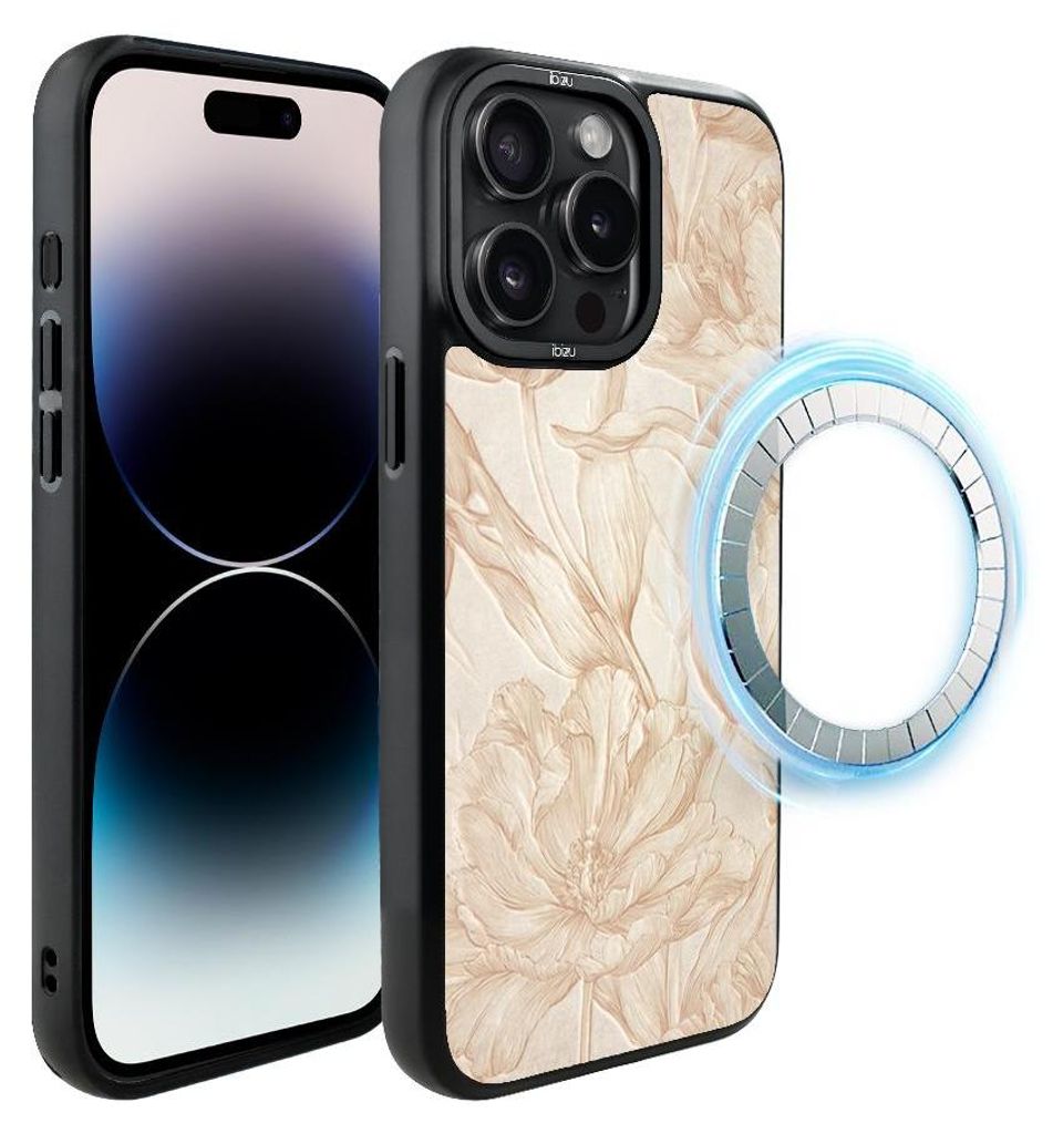 Schutzhülle für das iPhone 14 Pro Max, MagSafe-kompatibel, mattschwarze Seiten, Blumen, golden