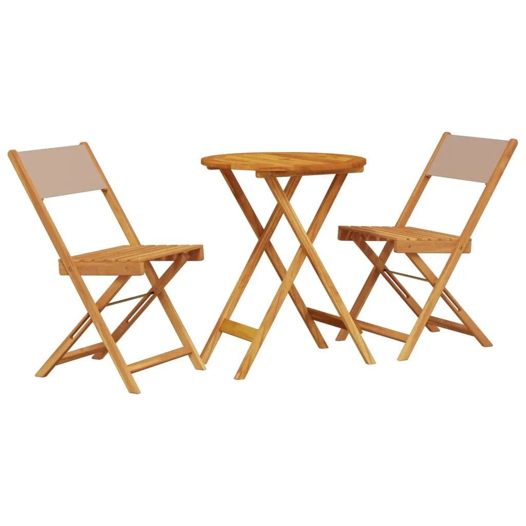 vidaXL Set bistrot 3 pezzi in tessuto taupe e legno massiccio