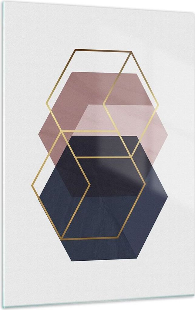Bilder auf glas - Einteilig - Sechsecke Modern Gold - 50x70cm - Glasbilder - Wandbilder - Bilder - zum Aufhängen bereit - Wanddekoration aus Glas ...
