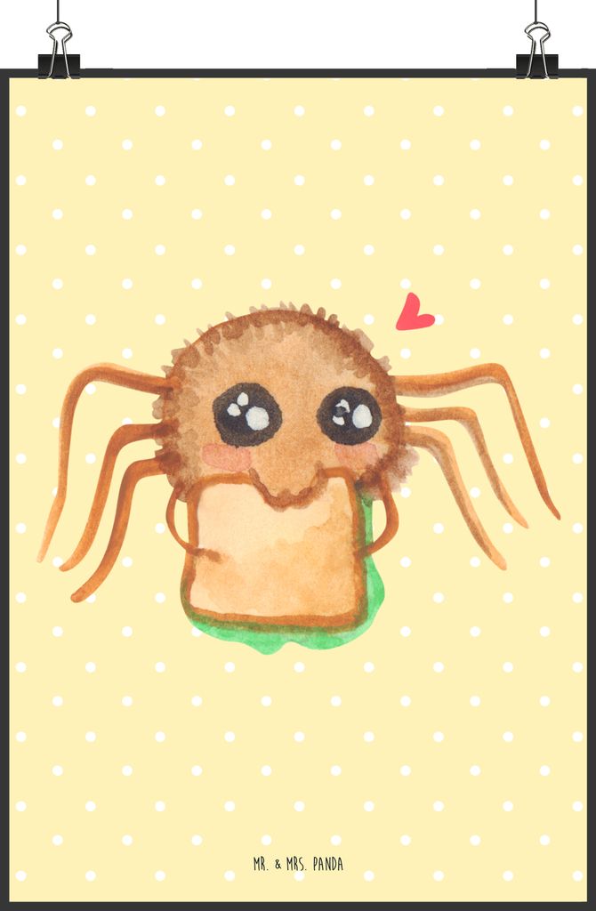 Mr. & Mrs. Panda Bild Spinne Agathe Sandwich DIN A0 - Gelb Pastell - Geschenk, Plakat, Wandbild, Verfressen, Alles Wird gut, Lebensfreude, drucke, ...