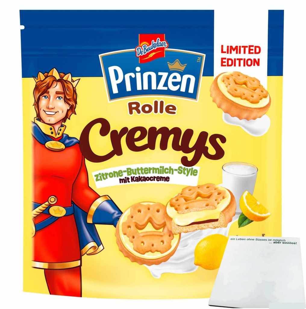 Prinzen Rolle Doppelkeks Cremys Zitrone Buttermilch (172g Packung) + usy Block