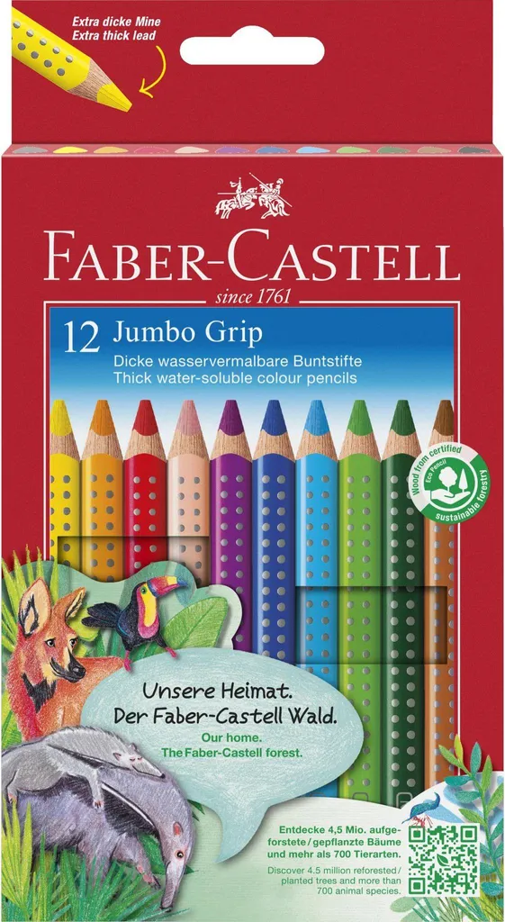 Design Ergonomico Faber-Castell Jumbo Grip 12 Pezzi | Comfort Totale - 1